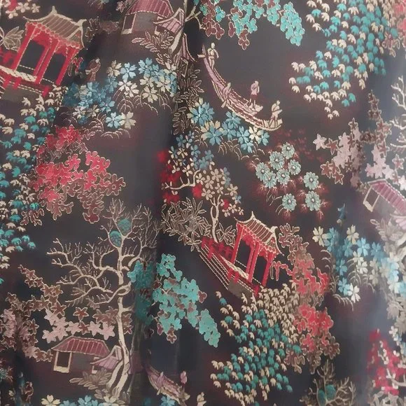 Longevity Hangzhou China Vintage Brocade Asian Print Long Kimono Style Robe - Picture 4 of 10